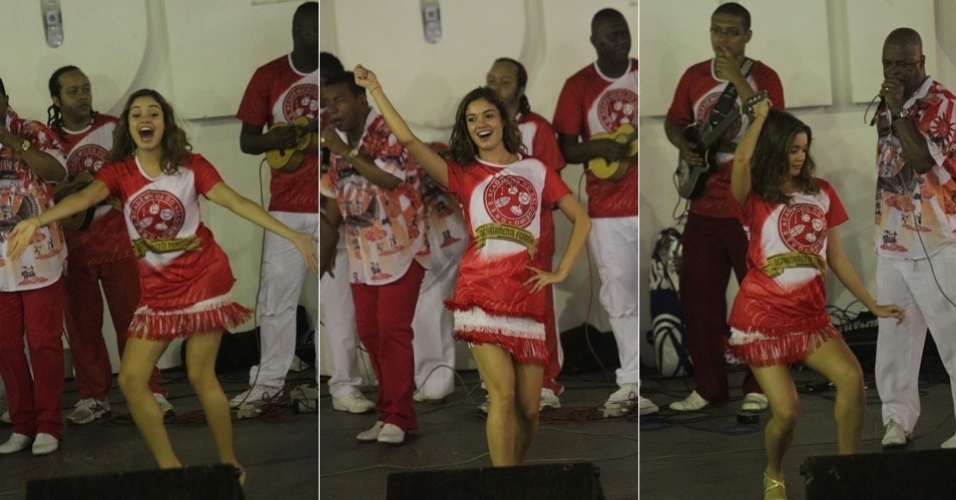 Sophie Carlotte samba na quadra do Salgueiro durante ensaio da escola no Rio de Janeiro (4/2/12)
